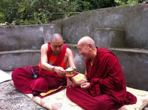 garchen and nubpa rinpoche with prayer wheel