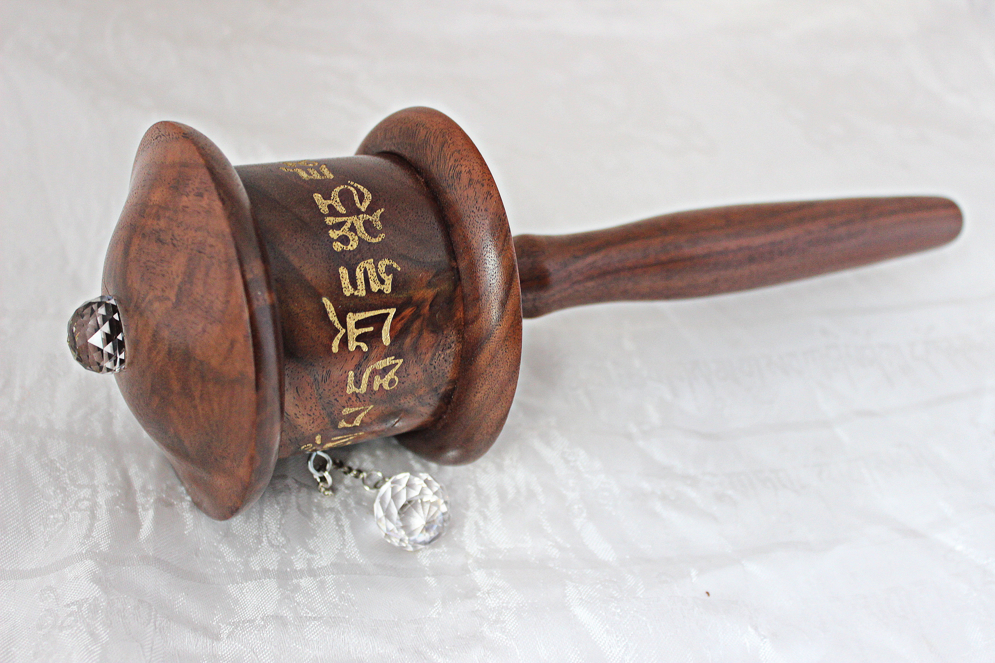 Large Handheld Walnut Prayer Wheel - Image 3