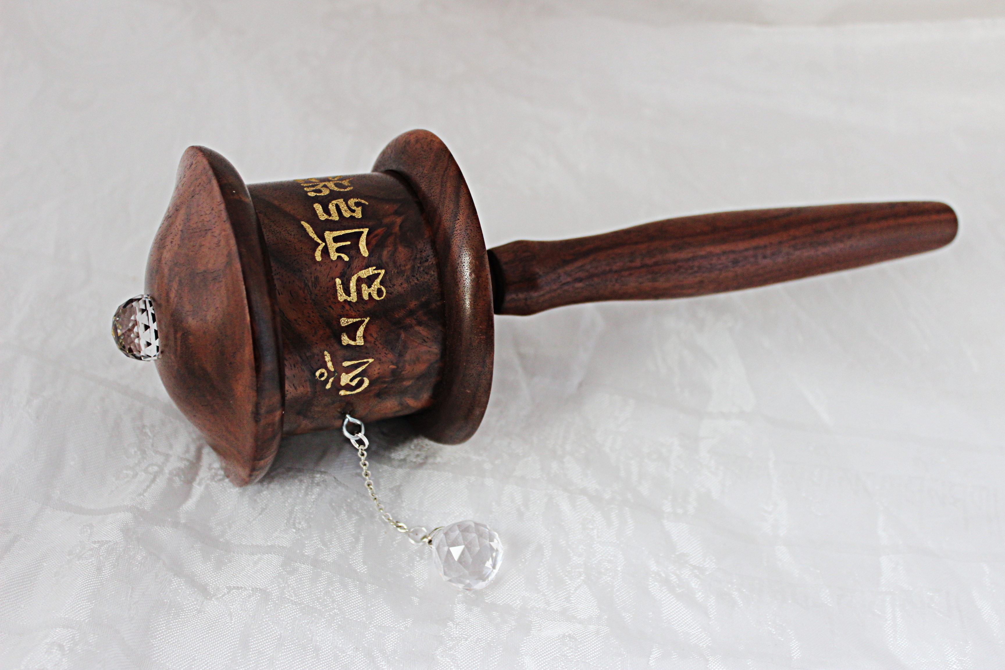 Large Handheld Walnut Prayer Wheel - Image 4