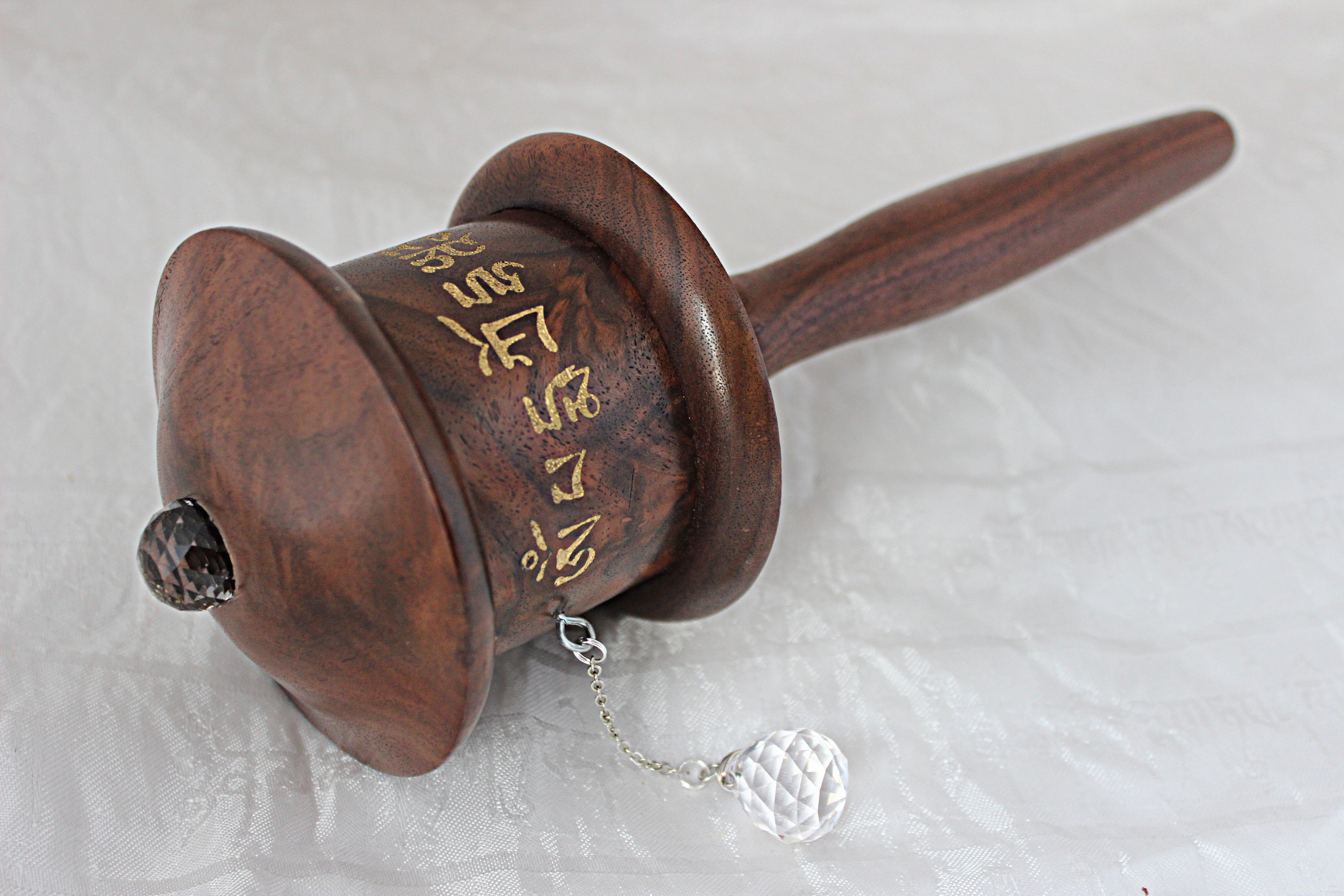 Large Handheld Walnut Prayer Wheel - Image 5