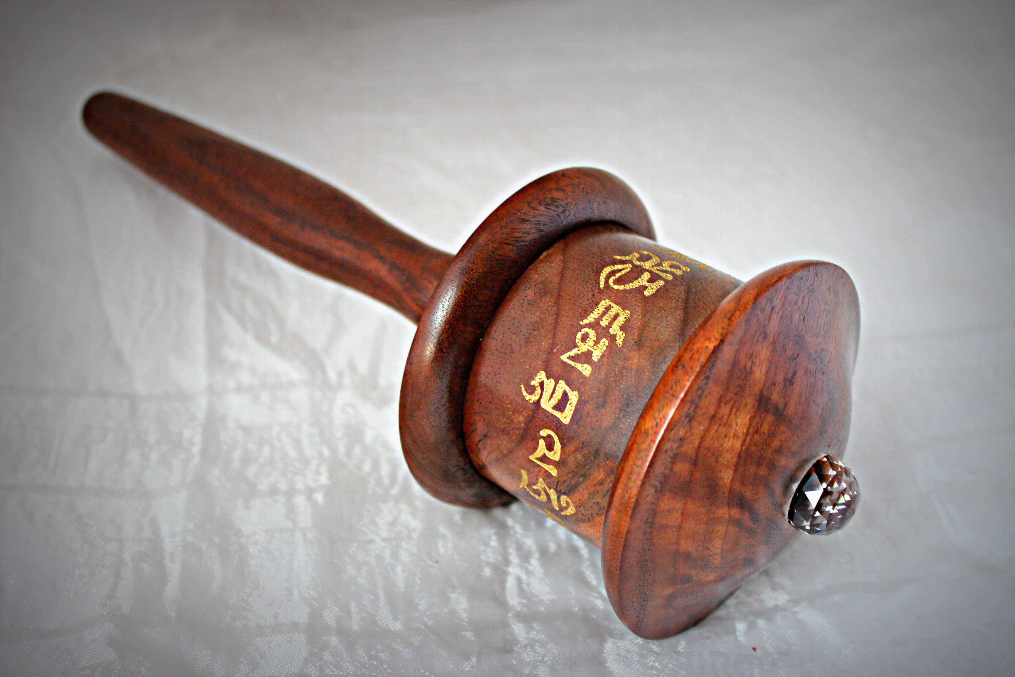 Large Handheld Walnut Prayer Wheel - Image 6