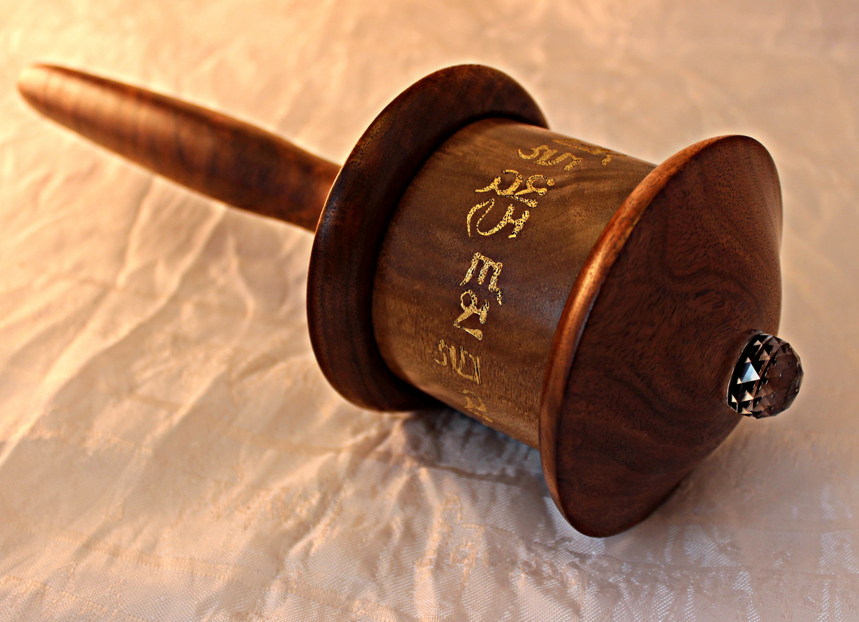 Large Handheld Walnut Prayer Wheel - Image 2